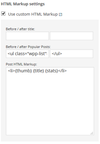 HTML Markup settings